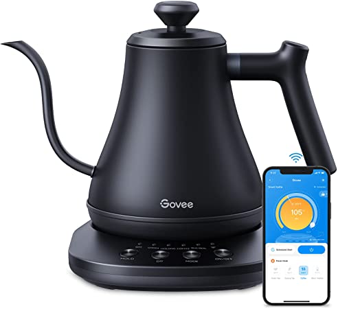 Govee Smart Electric Gooseneck Kettle, Pour Over Coffee Kettle & Tea Kettle, Variable Temperature Control Kettle with WiFi Alexa Control, 1200W Quick Heating, 100% Stainless Steel, 0.8L, Matte Black