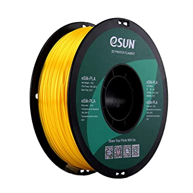 eSUN Silk PLA 3D Printer Filament, Dimensional Accuracy  /- 0.03 mm, 1 kg Spool, 1.75 mm, Yellow