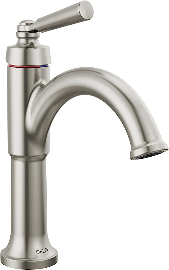 Delta Faucet Saylor Single Hole Bathroom Faucet Brushed Nickel, Single Handle Bathroom Faucet, Bathroom Sink Faucet, Diamond Seal Technology, Drain Assembly, Stainless 535-SSMPU-DST