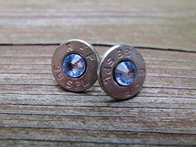 Bullet Jewelry 38 Special Bullet Earrings with Tanzanite Swarovski Crystal Accents - Small Thin Cut