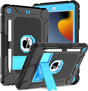 BMOUO Case for iPad 9th 8th 7th Generation (10.2 inch, 2021/2020/2019), Shockproof Protective iPad 10.2 Case with Built-in Stand/Pencil Holder, Black Blue