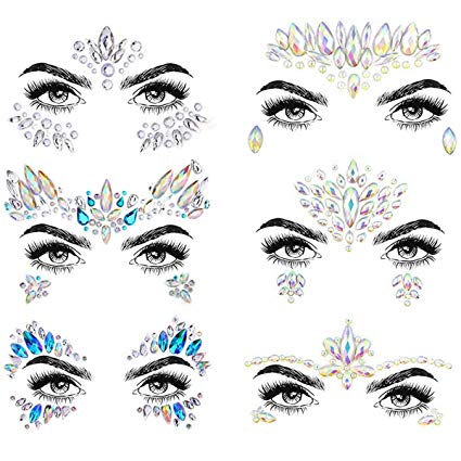 COKOHAPPY 6 Sets Noctilucent Face Jewels Tattoo Rhinestone Mermaid - Body Stickers Glow in the Dark Luminous Face Gems Fluorescent Crystals Sticker Body Jewelry for Halloween