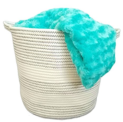 Cotton Rope Basket with Handles for Baby Nursery and Kid's Toy Storage, Laundry Hamper, Bathroom Storage and Closet Organizer