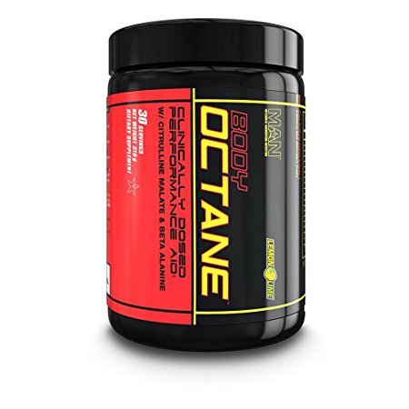 MAN Sports Body Octane Clinically Dosed Performance Aid Powder with Citrulline Malate & Beta Alanine, Lemon Lime, 30 Servings, 318 Grams
