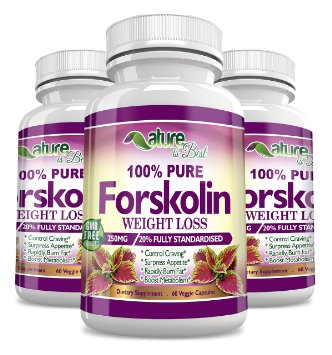 100% Pure Forskolin Extract For Weight Loss | Natural Dietary Supplement 60 Veggie, High Grade Capsules With 250mg Coleus Forskohlii | Fat Burner & Appetite Suppresant | Potent Weight Loss Formula