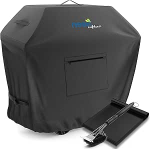 Nestl BBQ Grill Cover, Heavy Duty Grill Covers - Waterproof Gas Grill Covers, UV & Fade Resistant Barbecue Grill Cover with Front Zipper Pocket, 6 Grill Mats & BBQ Brush - 72 Inch, Black