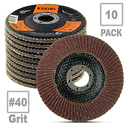 KSEIBI 686008 Aluminum Oxide 4 1/2 in Auto Body Flap Disc Sanding Grinding Wheel 10 Pack (40 Grit)