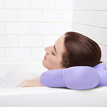 Best Bath Pillow Large Luxury with Powerful Suction Cups - Purple - Firm Quality Construction - Supports Your Neck & Head Perfectly - Fits All Hot Tub, Whirlpool, Jacuzzi & Standard Tubs