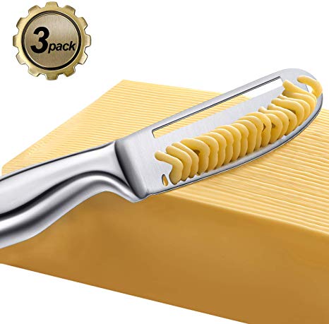 Mudder 3 Pack Stainless Steel Butter Spreader Knife Cheese Spreader Knife,3 in 1 Kitchen Gadget, Curler, Butter Grater, Multi-Function Butter Knife for Butter Cheese Jams Jelly