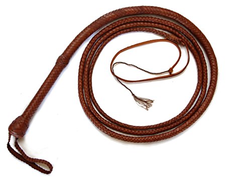 Indiana Jones Style 12-plait whiskey-brown BULLWHIP Genuine cowhide LEATHER WHIP by Magnoli Clothiers