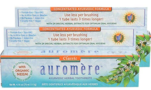 Auromere Licorice Ayurvedic Herbal Toothpaste With 24 Special Herbal Extracts for Optimum Care of Teeth and Gums, 4.16 oz (75 ml/117 g) (Pack of 2)