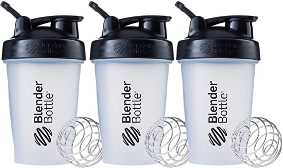 BlenderBottle Classic Shaker Bottle Perfect for Protein Shakes and Pre Workout, 20-Ounce (3 Pack), Clear/Black