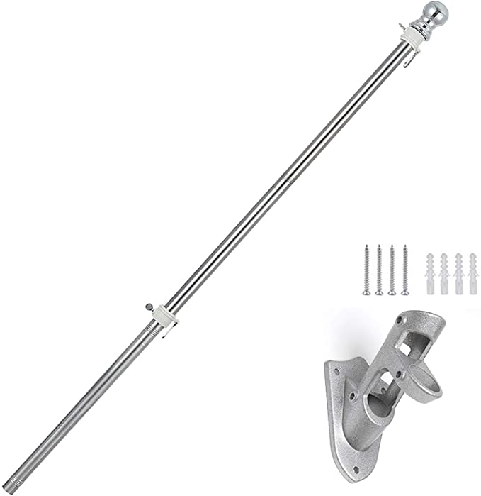 diig 5 FT Flag Pole Kit,Stainless Steel Heavy Duty Flagpole and Silver Flagpole Mounting Silver Rustproof for Outdoor Garden Roof Walls Yard Truck (Silver)