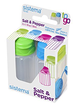 Sistema To Go Collection Salt and Pepper Shakers, Assorted Colors, Set of 2