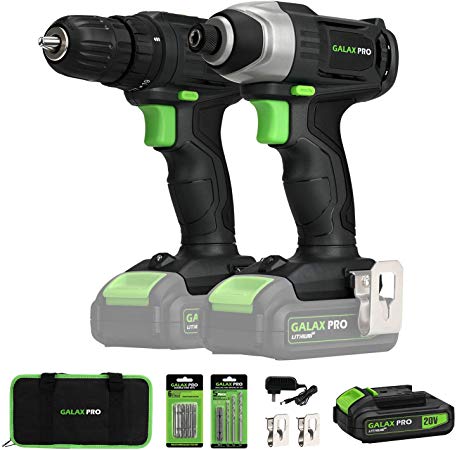 20V Max 2 speeds Drill Driver and Impact Driver Combo Kit, GALAX PRO Cordless Drill Driver/Impact Driver with 1pcs 1.3Ah Lithium-Ion Batteries, Charger Kit, 11pcs Accessories and Tool Bag