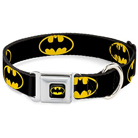 Dog Collar BMC-Batman Black/Yellow - Batman Shield Black/Yellow - WIDE-Medium 16-23"