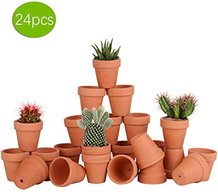 24pcs Small Mini Clay Pots, 2.55'' Terracotta Pot Clay Ceramic Pottery Planter, Cactus Flower Terra Cotta Pots, Succulents Nursery Pots, with Drainage Hole, for Indoor/Outdoor Plants, Crafts,Wedding