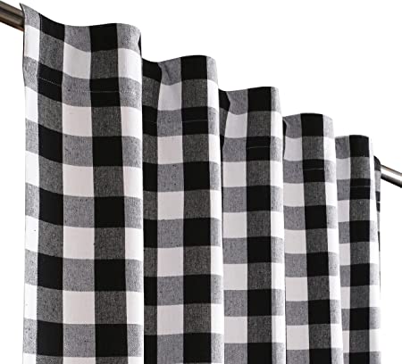 Window Panels Curtain in Gingham Check Cotton Fabric 50x96 Black White Farmhouse Curtain, Tab Top Curtains, Room Darkening Drapes, Curtains for Bedroom, Curtains for Living Room Set of 2