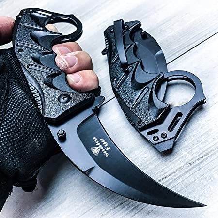 Snake Eye Tactical Everyday Carry Karambit Style Ultra Smooth One Hand Opening Folding Pocket Knife - Ideal for Recreational Work Hiking Camping