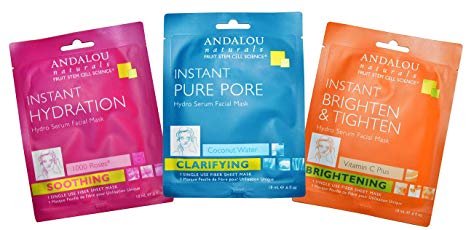 Andalou Naturals Hydro Serum Facial Sheet Mask Pack of 3 - Instant Pure Pore, Instant Brighten & Tighten, and Instant Hydration