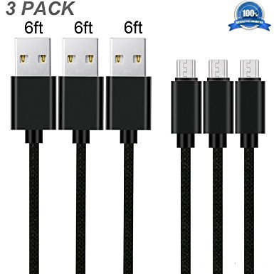 Micro USB Cable,6FT(3Pack) Nylon Braided Universal Micro USB Charger High Speed Sync&Charge Cord Wire for Android,Samsung,HTC,Motorola,Sony,Nokia and More