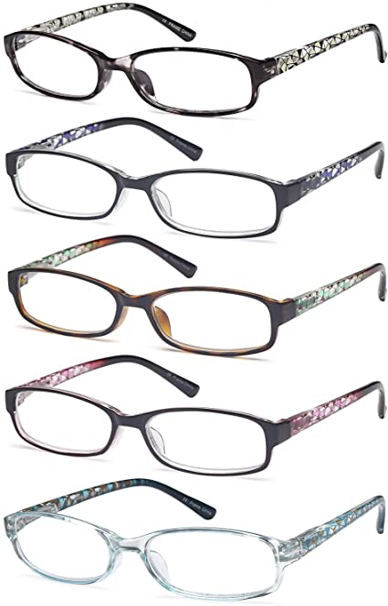 Gamma Ray Women's Reading Glasses 5 Pair Print Ladies Fashion Readers for Women - 3.00