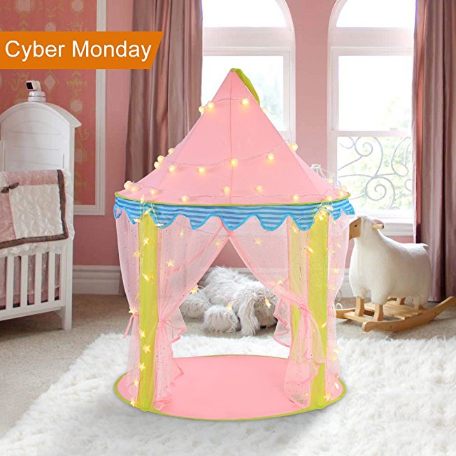Kids Play Tent, Ejoyous Princess Castle Play Tent for Girls Indoor and Outdoor, Pink Play House Foldable with Led Star Lights (40inx 55in)