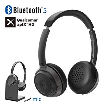 Avantree Alto Clair aptX HD Bluetooth 5.0 On Ear Headphones with Detachable Mic & Charging Stand, Wireless Headset for PC Computer, Low Latency, Superior Sound for Music, Skype, Calls, TV, Phones