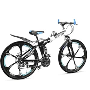 Sunspeed BMV X6 Foldable Cruiser Bicycle | 26-Inch Black Bike with 21-Speed Gears, Dual Disc Brakes, Hydraulic Suspension, and Strong Carbon Steel Frame | Great for City Rides and Off-Road Adventures