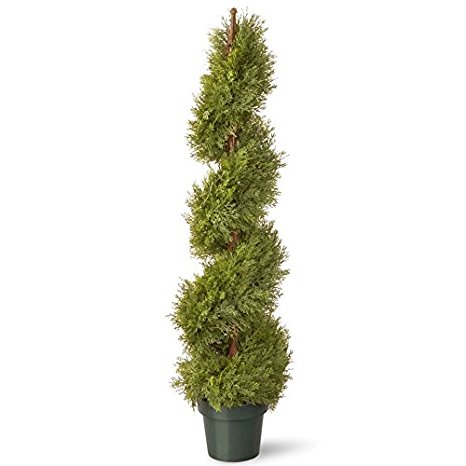 National Tree 48 Inch Upright Juniper Slim Spiral Tree with Artificial Natural Trunk in Green Round Plastic Pot (LCYSP4-702-48)