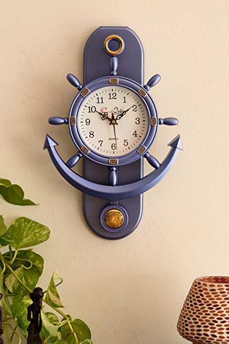 eCraftIndia Retro Decorative Anchor Plastic Pendulum Wall Clock (32 cm x 3 cm x 40 cm, Purple)