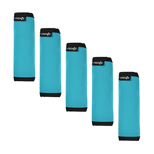 Cosmos ® 5 PCS Aqua Blue Color Comfort Neoprene Handle Wraps/Grip/Identifier for Travel Bag Luggage Suitcase