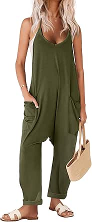 Ekouaer Womens Sleeveless Jumpsuit Loose Spaghetti Strap Baggy Overalls Jumpers Casual Long Pants Rompers with Pockets 2024