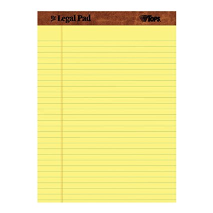 TOPS The Legal Pad Legal Pad, 8-1/2 x 11-3/4 Inches, Perforated, Canary, Legal/Wide Rule, 50 Sheets per Pad, 12 Pads per Pack (7532)