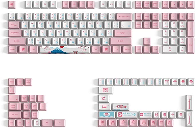 Akko World Tour Tokyo R2 162-Key OEM Profile 85% Dye-Sub PBT Full Keycap Set for Mechanical Keyboards with Japanese Hiragana