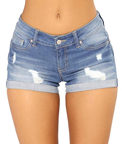 Govc Women Casual Summer Mid Waist Stretchy Denim Jean Shorts Junior Short Jeans