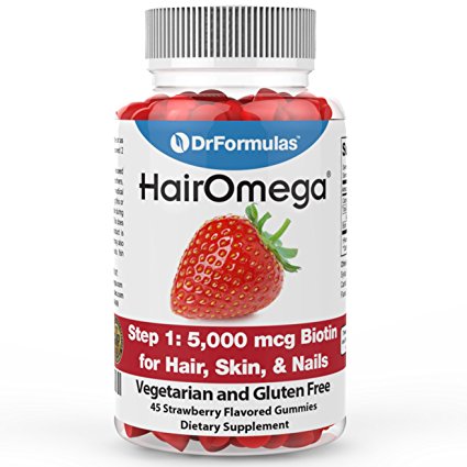 DrFormulas HairOmega Hair Growth Gummies 5000 mcg Biotin For Hair Skin and Nail, 45 Day Kosher Chewable Gummy