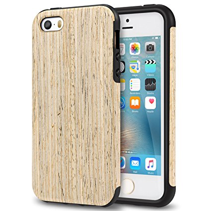 TENDLIN iPhone SE Case Wood Veneer Flexible TPU Silicone Hybrid Good Protection Case for iPhone SE and iPhone 5S 5 (Nordic Walnut Wood)
