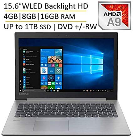 2019 Lenovo Ideapad 15.6 Inch HD Premium Business Laptop PC, AMD A9-9425 Dual-Core Processor, 4Gb|8Gb|16Gb Ram, 128Gb|256Gb|512Gb|1Tb SSD, DVD /-RW, Bluetooth, WiFi, HDMI, Windows 10, Black