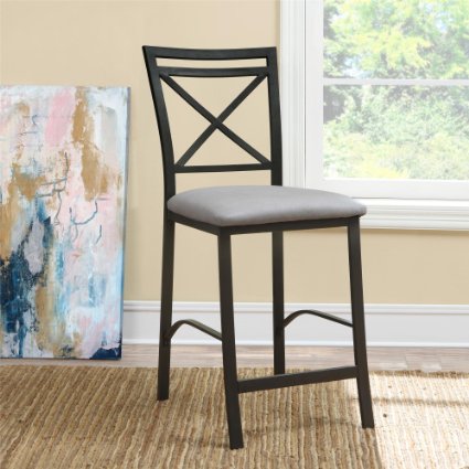 Dorel Living Devon Crossback Counter Height Padded Metal Dining Chair, Full/Queen, Black