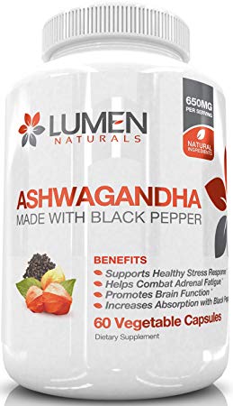 Ashwagandha Capsules with Black Pepper - Powerful Stress & Anti-Anxiety Relief for Improved Adrenal & Thyroid Support - Naturally Support Mood & Energy to Reduce Stress & Enhance Sleep - 60 Count