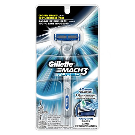 Gillette Mach3 Turbo Men's Razor with 1 MACH3 Turbo Men's Razor Blade, 1 Count