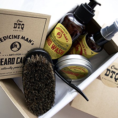 Medicine Man’s Anti-Itch Beard & Mustache Kit - Beard Itch Wash, Oil, Balm, Brush - Beard Treatment Products in Premium Gift Box