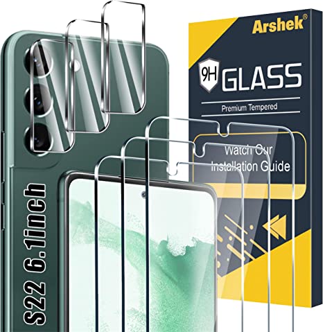 Arshek [3 3 Pack] Glass Screen Protector for Samsung Galaxy S22 5G, 9H Tempered Glass, Ultrasonic Fingerprint Compatible, HD Clear, Case Friendly for Galaxy S22 Glass Screen Protector（6.1"