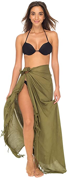 Back From Bali Womens Sarong Wrap Beach Swimsuit Cover Up – Solid Colors with Coconut Clip