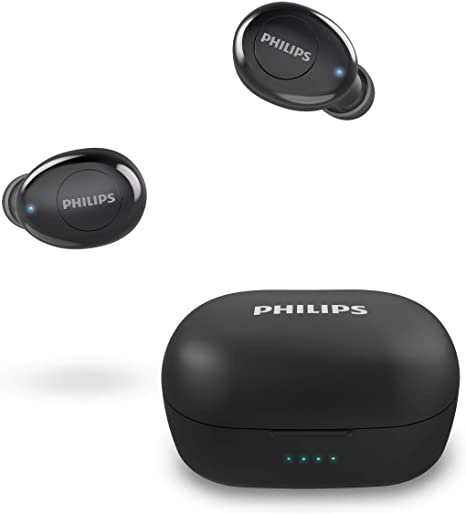 Philips T2205 True Wireless Earbuds, Bluetooth 5.1, Voice Assistant, IPX4 Splash Resistant, with Microphone, Up to 12 Hours (4 8) of Playtime with USB-C Charging - (TAT2205BK), Black