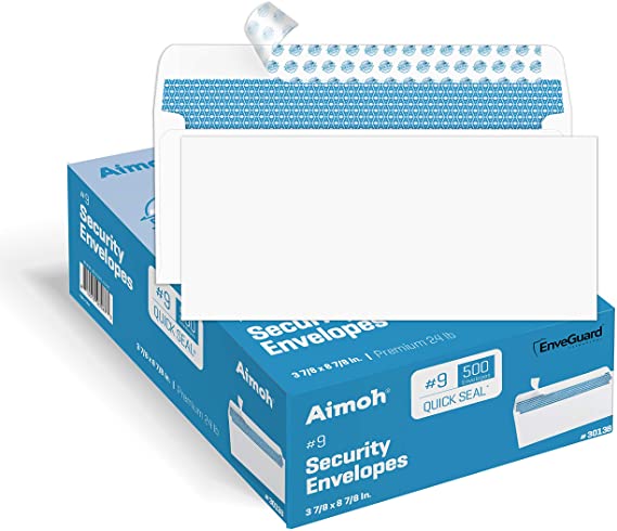 500 #9 Security Self-Seal Envelopes, Premium Security Tint Pattern, Ultra Strong Quick-Seal Closure - No Window, EnveGuard, Size 3-7/8 x 8-7/8 Inches - White - 24 LB - 500 Count (30138)