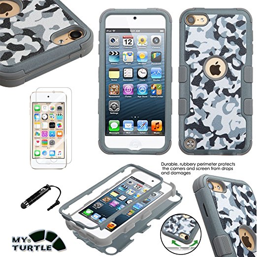 Apple iPod Touch 5th 6th Generation Case MyTurtle TM Shockproof Hybrid 3 Layer Hard Premium Silicone Shell Cover with Stylus Pen   Screen Protector (Urban Camouflage Grey)