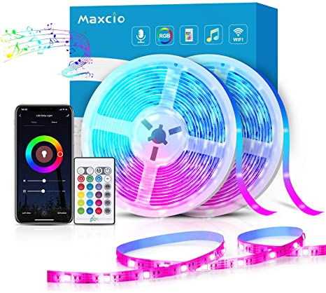 Alexa Smart LED Strip Lights 10M, Maxcio WiFi Music Sync RGB LED Light Strips with IR Remote, Alexa Echo & SmartLife APP Control, Timer & Schedule, Colour Changing LED Strip for Home Party (5mx2)