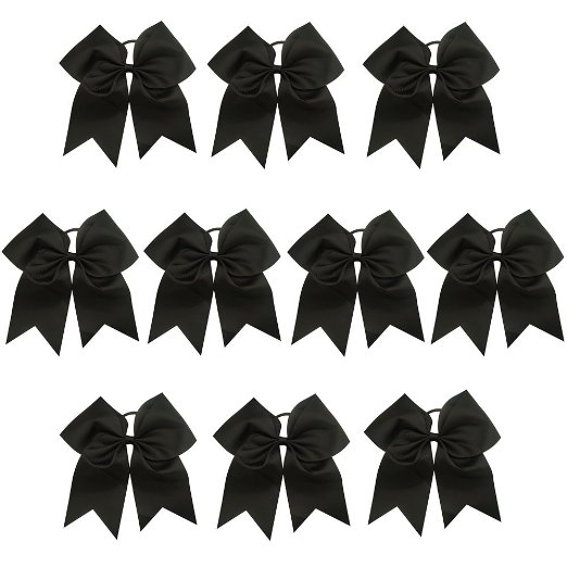 CN Girls Cheer Bow with Ponytail Holder for Cheerleading Girl Pack of 10 Color Black